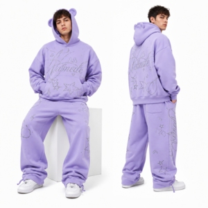 Conjunto de Sudadera con Capucha y Pantalones de Chándal de Algodón 100% Personalizado con Logotipo, Cortavientos, Invierno, Premium, con Gráficos de Diamantes de Imitación, Novedad 2026 - Product Image 6
