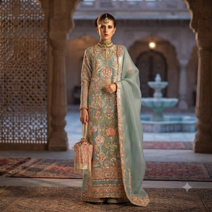STAR IMPEX Elegant Mint Green Embroidered Salwar Kameez <b>Women</b> <b>Wedding</b> Traditional Indian Pakistani <b>Dress</b> Floor-Length Silk - Product Image 2