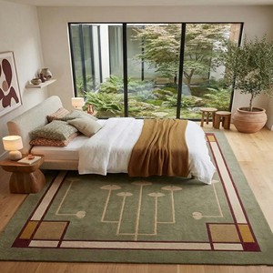 Alfombra Floral Estilo Misionero Verde Vintage, Alfombra Artesanal de Lana Hecha a Mano, Decorativa para Sala de Estar o Dormitorio - Product Image 2