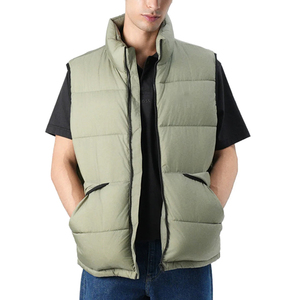 Gilets matelassés de qualité supérieure, couleur vert olive, fermeture éclair, sans manches, nylon polyester, coupe-vent d'hiver, avec poche - Product Image 2