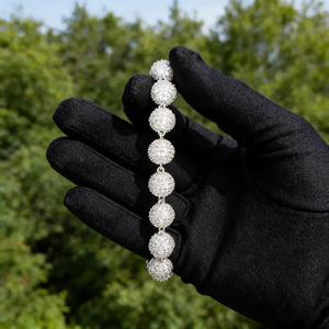925 <b>Sterling</b> <b>Silver</b> Moissanite <b>Bead</b> <b>Bracelet</b> Full Pavé Iced Out Round Ball <b>Bracelet</b> Luxury Hip Hop Jewelry - Product Image 2