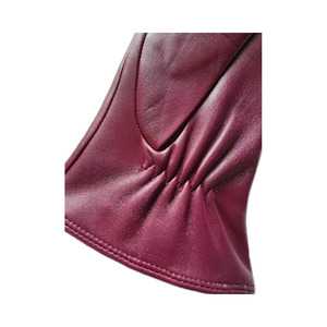 Burgundy Leather <b>Gloves</b> With <b>Wool</b> Lining Thermal Winter Wrist Length Casual Plain Style - Product Image 6
