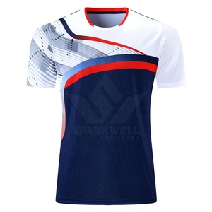 Maillot de volley-ball personnalisé pour homme, bleu marine, blanc, rouge, sublimé, col rond, manches courtes, polyester respirant, uniforme d'équipe - Product Image 1