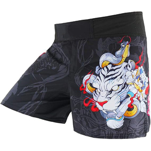 Pantalones Cortos de Artes Marciales para Hombre, Estampado de Tigre y Dragón Negro, Secado Rápido, Poliéster, Corte Regular, Talla Adulto, Logotipo Frontal, Ropa de Artes Marciales Mixtas - Product Image 1