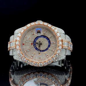 Reloj de Lujo Unisex de Cuarzo con Incrustaciones de Diamantes, Aleación de Oro Amarillo, Esfera Analógica, Cristal de Zafiro, Visualización de Fecha, 41 mm, Acero Inoxidable - Product Image 6