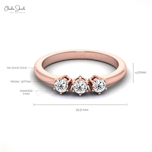 สินค้าขายดี แหวนทองคำขาว 14K ประดับเพชรขาวทรงกลม 3 เม็ด ขนาด 3 มม. แหวนแต่งงาน เครื่องประดับเจ้าสาว ขายส่ง - Product Image 3