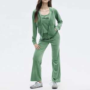 Conjunto de Sudadera y Pantalones de Terciopelo Personalizados al por Mayor para Mujer, Sudadera con Capucha y Cremallera, Chándal de Terciopelo para Mujer - Product Image 6