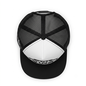 Gorra de béisbol trucker personalizada de 5 paneles, negra y blanca, con malla, parche bordado en 3D, estructurada, de perfil alto, visera plana, snapback, para hombre, OEM - Product Image 5