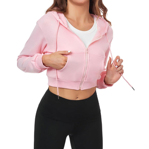 Sudadera con capucha de invierno para mujer, estilo urbano, con logo personalizado, tejida, transpirable, top corto informal para gimnasio - Product Image 4