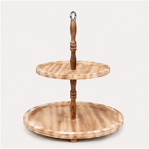 2 Tier Wooden Cake Stand Farmhouse Cupcake <b>Display</b> Stand with Metal Handle for Wedding Dessert <b>Table</b> and Home Party Decor - Product Image 4