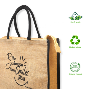 Sac de pique-nique en jute durable avec doublure laminée, sac réutilisable pour les courses et le rangement - Product Image 3