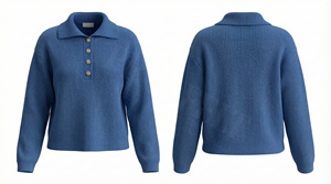 Pull polo côtelé élégant 100 % polyester avec boutons sur le devant, pull décontracté en maille, confortable, doux, tendance, à manches longues - Product Image 6