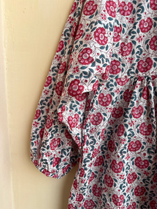 Tunique à imprimé floral, col mandarin, manches longues, imprimé floral, haut décontracté, col profond avec fermeture à cordon, imprimé à la main - Product Image 5