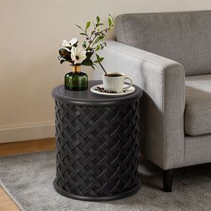 Table d'appoint Terrafab pour l'extérieur avec texture tressée en grille, tabouret de jardin décoratif et table d'appoint unique pour le salon - Product Image 2