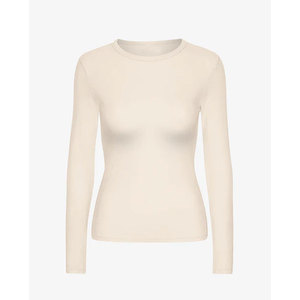 เสื้อสเวตเตอร์ถักแขนยาวคอกลมสีครีมสำหรับผู้หญิง สีพื้น สไตล์มินิมอล ผ้าฝ้าย 100% ทรงเข้ารูป - Product Image 3