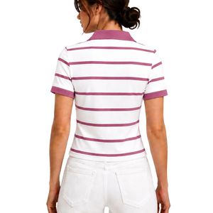 <b>White</b> And Mauve Pink Women Striped <b>Polo</b> Shirt Short Sleeve Turn Down Collar Slim Fit Casual Summer <b>Top</b> Custom Wholesale Supplier - Product Image 2