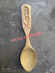 Compre una Cuchara de Madera con Mango Geométrico Tallado, Utensilio de Cocina Rústico para Cocinar, Servir y Decorar la Mesa, Año 2026 - Product Image 2