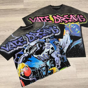 เสื้อยืดโอเวอร์ไซส์สไตล์วินเทจ ผ้าคอตตอน ปักลายโลโก้แบบ DTG  ขายส่ง สำหรับผู้ชายและผู้หญิง - Product Image 1