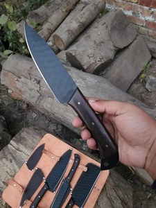 Ensemble de couteaux de chef en acier inoxydable faits à la main, 5 pièces, manche en bois, étui en cuir, vente en gros, couteaux pliants de survie - Product Image 2