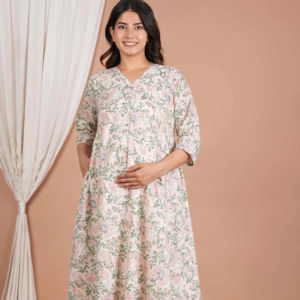 Vestido largo de algodón floral tipo kimono para mujer, con cremallera para amamantar, estampado a mano, venta al por mayor de fábrica - Product Image 1