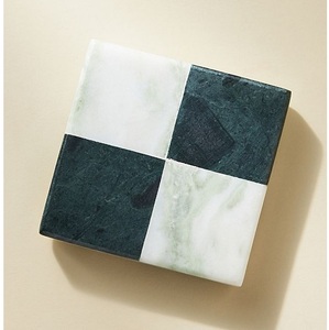 2026 Classic <b>Marble</b> <b>Coasters</b> 4-Piece Gift Set White Black Square Checkered Design Eco-Friendly Home Decor - Product Image 1