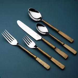 Vintage Metal Flatware Set With Gold Toned Handles High Mirror Polish stainless steel flatware set with gold plated - Product Image 1
