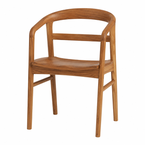 Chaise de salle à manger scandinave en teck écologique avec dossier et accoudoirs courbes - Durable, imperméable et stable pour une utilisation à la maison et en extérieur - Product Image 1