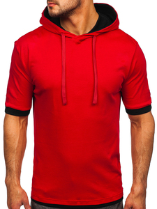 T-shirt à capuche blanc pour homme, manches courtes, bordure contrastée, coupe classique, tricoté, couleur unie, style décontracté - Product Image 4