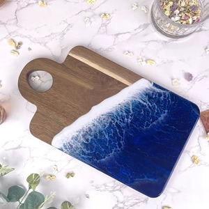 Wood Resin Chopping <b>Board</b> Rectangle Shape With Handle Purple Accents - Product Image 3