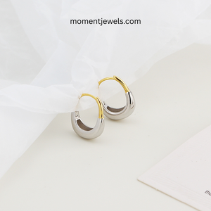 Elegantes Pendientes Geométricos de Plata de Ley 925 Chapados en Oro Real de 18K para Mujer, Aros de Plata Chapados en Platino Sin Piedras - Product Image 5