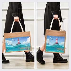 Sacs fourre-tout en toile de jute Paris Dog Tower avec poignées, sacs réutilisables en toile de jute avec fermeture éclair pour les rendez-vous et le travail - Product Image 2