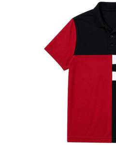 Camiseta Polo Personalizada para Hombre en Negro, Rojo y Blanco, Manga Corta, Informal, Deportiva, para Golf, Transpirable, Diseño de Bloques de Color para Verano - Product Image 3