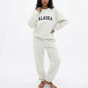 Womens <b>White</b> VIRGINIA Graphic Sweatshirt And <b>Jogger</b> Set Premium Heavyweight Fleece Oversized Two Piece Loungewear Outfit - Product Image 5