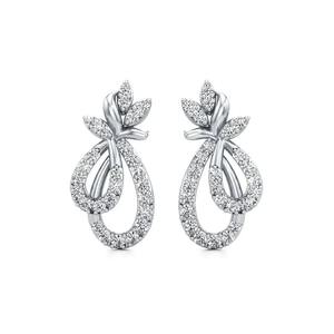 Boucles d'oreilles pendantes en or blanc, rose et jaune 14 carats avec diamant rond de 0,644 carats et motif floral en forme de goutte d'eau, serties pavé - Product Image 4