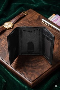 WRIZA <b>Mens</b> Genuine Leather Slim Trifold <b>Wallet</b> | RFID Blocking 6 Card Slot <b>Wallet</b> with Coin Pocket <b>for</b> Bank Card Money <b>Black</b> - Product Image 5