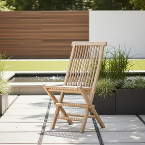 เก้าอี้รับประทานอาหารพับได้สำหรับกลางแจ้ง ทำจากไม้สักทันสมัย เป็นมิตรกับสิ่งแวดล้อม สีธรรมชาติ เหมาะสำหรับใช้ในวิลล่า สวนสาธารณะ และสวน - Product Image 2