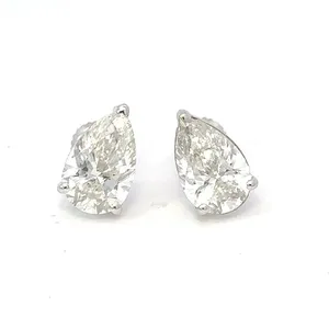 Pendientes de Diamantes Cultivados en Laboratorio, Corte Pera, 3.05 Quilates, Oro Blanco de 14k, G VS - Product Image 1