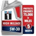 Mobil 1 alta chilometraggio Full sintetico 5W-30 olio motore 5 quarti custodia per motori oltre 75,000 miglia - Product Image 1