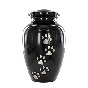 Small Metal Pet Cremation <b>Urn</b> Black Silver Paw Print Pet <b>Urn</b> for Dogs <b>Cats</b> Ashes Memorial Keepsake up to 17 Lbs - Product Image 1