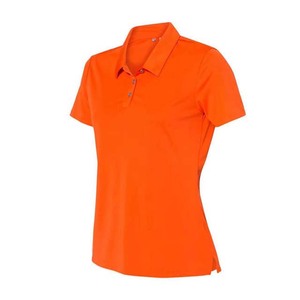 Women's Solid <b>Orange</b> <b>Polo</b> Shirt Short Sleeve Casual Knitted Fabric Regular Length - Product Image 3