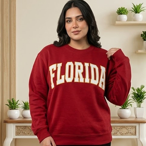 Sweat-shirt à col rond pour femme, bleu clair, 100% coton, coupe classique, imprimé lettres, vêtement d'automne, Florida - Product Image 3