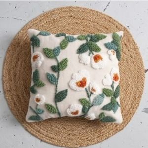 Floral Embroidered Cotton <b>Throw</b> <b>Pillow</b> Square Pastoral Style Washable Decorative Cushion Cover at Wholesale Price - Product Image 4