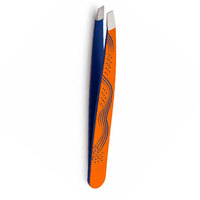 Pinzas Modernas para Cejas con Punta Puntiaguda de Acero Inoxidable, Herramienta de Precisión Duradera para el Cuidado de las Cejas, Diseño Naranja y Azul