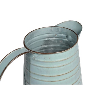 Antique Style Blue Enamel Decorative Pitcher Metal Garden Vase with French Script Retro Iron Milk Jug for Home & Wedding Decor - Product Image 2