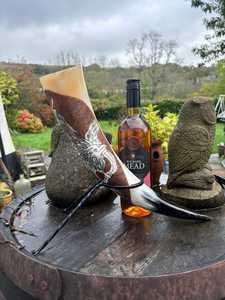 Premium Viking <b>Drinking</b> Horn Gift Set Engraved Polished with Wooden <b>Stand</b> Animal Style Eco-Friendly for Medieval Festivals Mead - Product Image 3