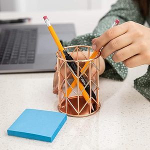 Craft India Overseas Rose Gold Metal Pen Holder Geometric Design 8cm Diameter 10.7cm Height <b>Large</b> Capacity <b>Desk</b> Organizer for - Product Image 3