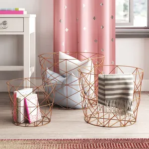 Ensemble de 3 paniers de rangement en fil métallique or rose, organisateurs géométriques emboîtables pour couvertures, jouets, serviettes, chambre à coucher, salon - Product Image 1