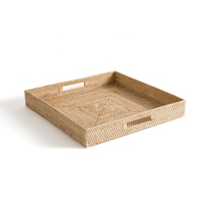 ถาดเก็บของหวายสานมือ ถาดเสิร์ฟหวายพร้อมหูจับ ที่จัดระเบียบหวายธรรมชาติสำหรับตกแต่งบ้าน - Product Image 1