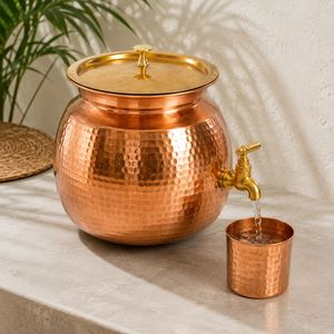 Distributeur d'eau en cuivre martelé authentique avec robinet et couvercle en laiton, 12x10 pouces, style vintage, pour usage domestique - Product Image 2