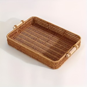 Bandeja Rectangular de Ratán de Primera Calidad, Producto en Oferta, con Asa de Madera de Mango, Acabado Blanco, para Bodas y Fiestas - Product Image 2